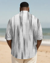Big & Tall Men's Everyday Black And White Abstract Stripe Print Long Sleeve Bamboo Hemp Texture Shirt